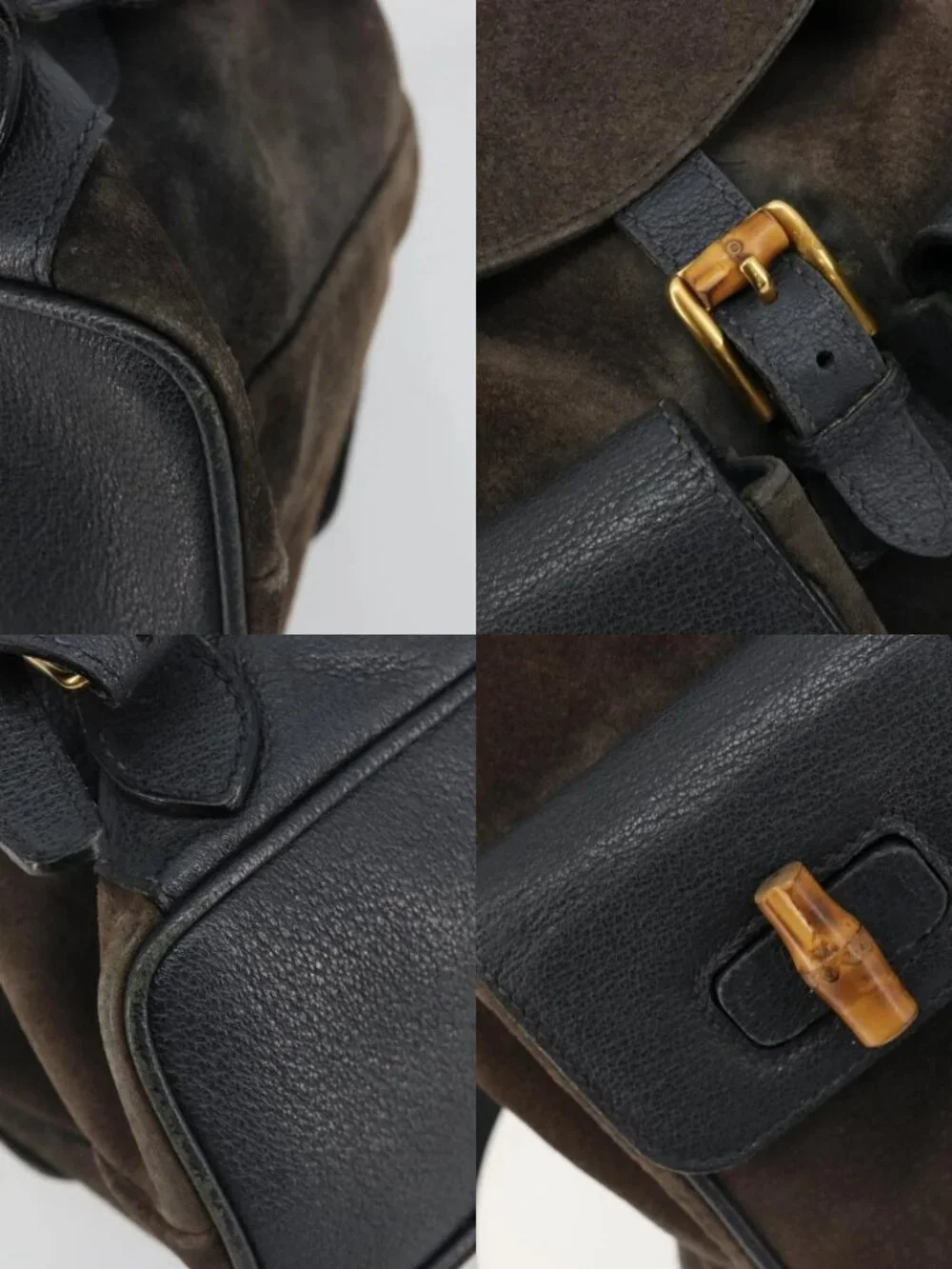 GUCCI Bamboo Backpack Suede Navy Gold 003 2058 0016 Auth 183957